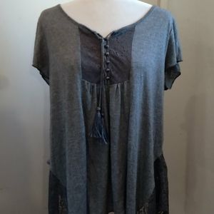 One World gray blouse with tassels size L